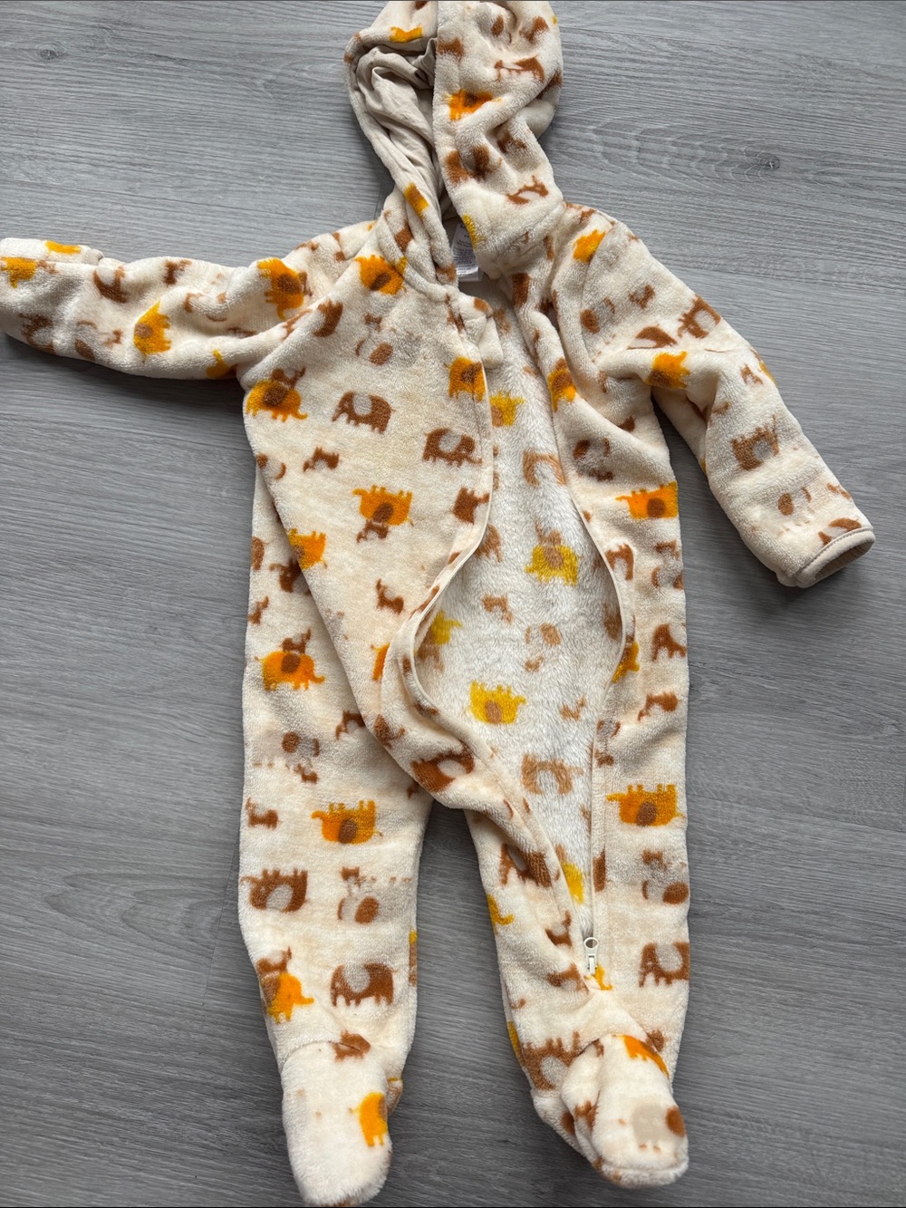 Cozy Cream & Yellow Elephant Hooded One-Piece for Kids